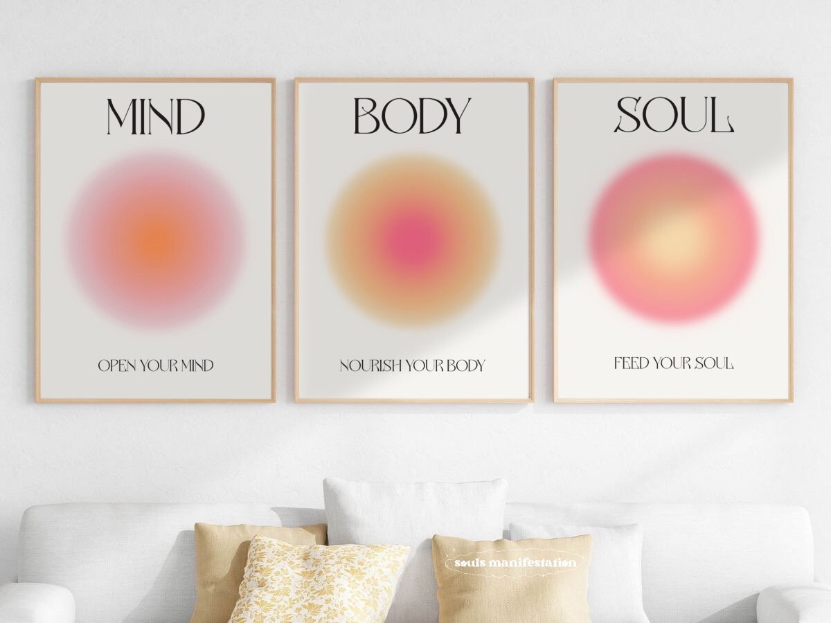 Positive Aura Posters Set of 3, Mind Body Soul Print, Spiritual Poster ...