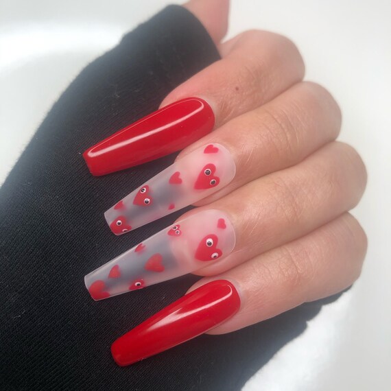 Press on Nails: Valentines Goofy Heart Nails. | Etsy UK