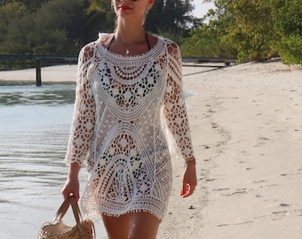 Short Boho Crochet Dress PHILIPPINES white or beige