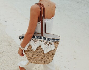 Mandtas SANTORINI Boho strandtas met lange hengsels en ritssluiting