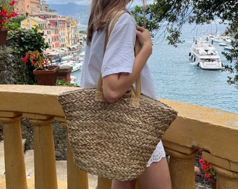 Basket bag PALMA with faux leather handle short and long