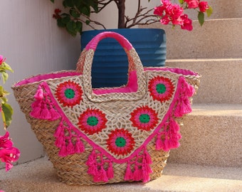 Basket bag MARRAKESCH Macrame beach bag with zipper