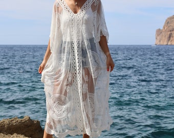 Langes Strandkleid MALLORCA transparentes Bikini Cover Up weiß