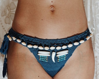 Slip bikini all'uncinetto "Brasile" con conchiglie