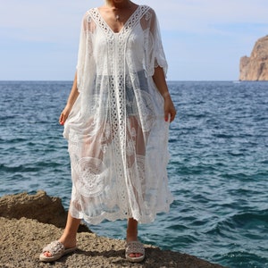 Langes Strandkleid MALLORCA transparentes Bikini Cover Up weiß Bild 1