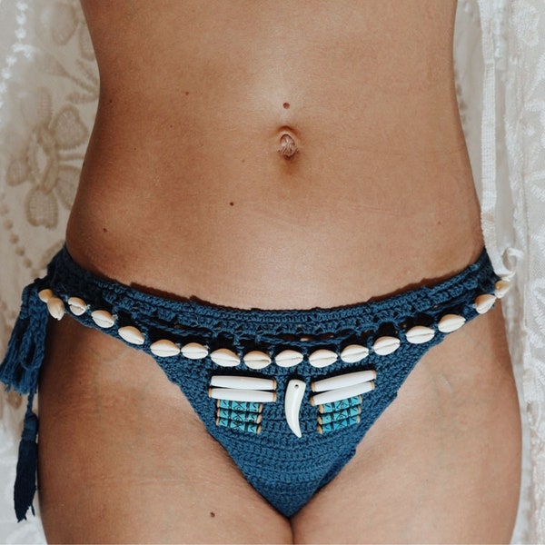 Crochet Bikini Hose "Brazil" mit Muscheln