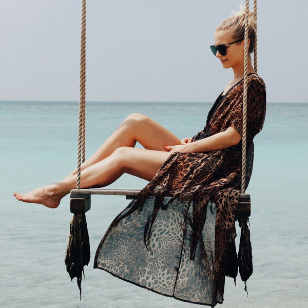 Leopard Kimono PLAYA DEL CARMEN Strandkleid mit Leopardmuster