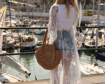 Lace kimono FLORA transparent beach dress with lace