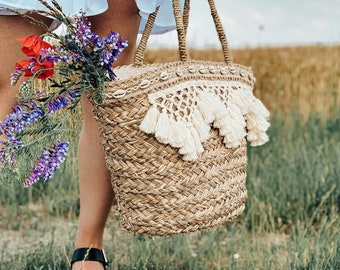 Sac panier IBIZA sac de plage en macramé avec fermeture éclair