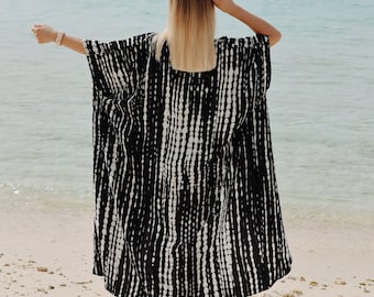 Kimono batik BALI noir et blanc au look tie-dye