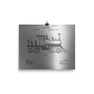 Train Wall Art Poster Print|Vintage Train Wall Decor Digital Download|Locomotive Art Patent Print|Railway Blueprint Decor Gift For Mom|Print