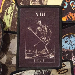 Tarot card skulls skeletons sew on patch. metal black death witch gothic emo rock