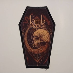 Lamb of god coffin shaped sew on patch. Band,rock,metal thrash death doom black
