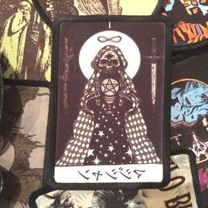 Tarot card skulls skeletons sew on patch. metal black death witch gothic emo rock