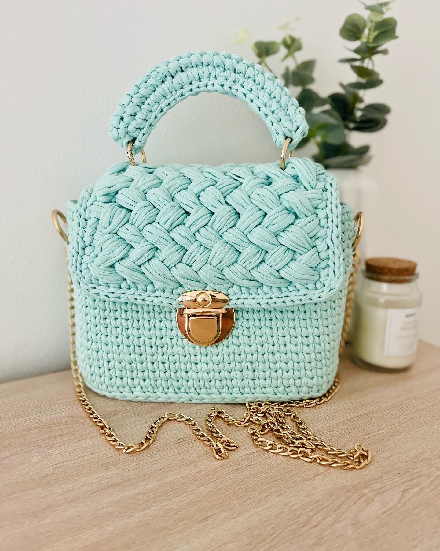 Crochet Bag Luxury Knit Shoulder Bag Gold Chain - Etsy