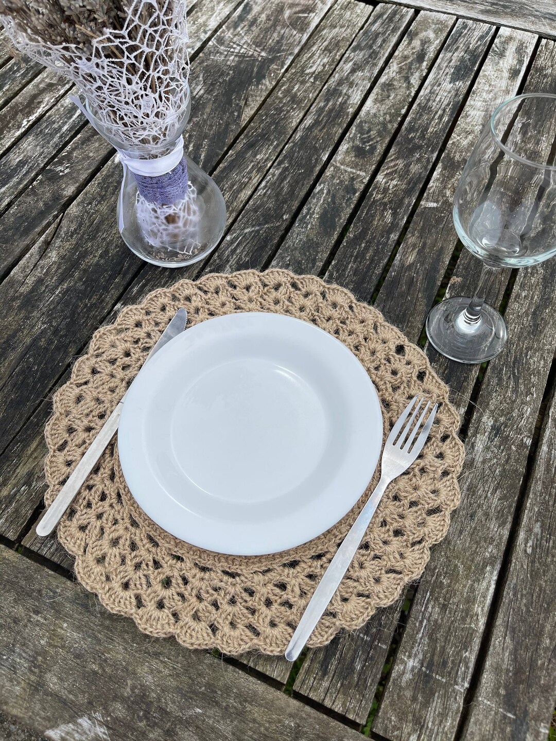 Runde Tischsets, Runde Tischsets, Runde Tischsets, Gehäkelte JuteSeil