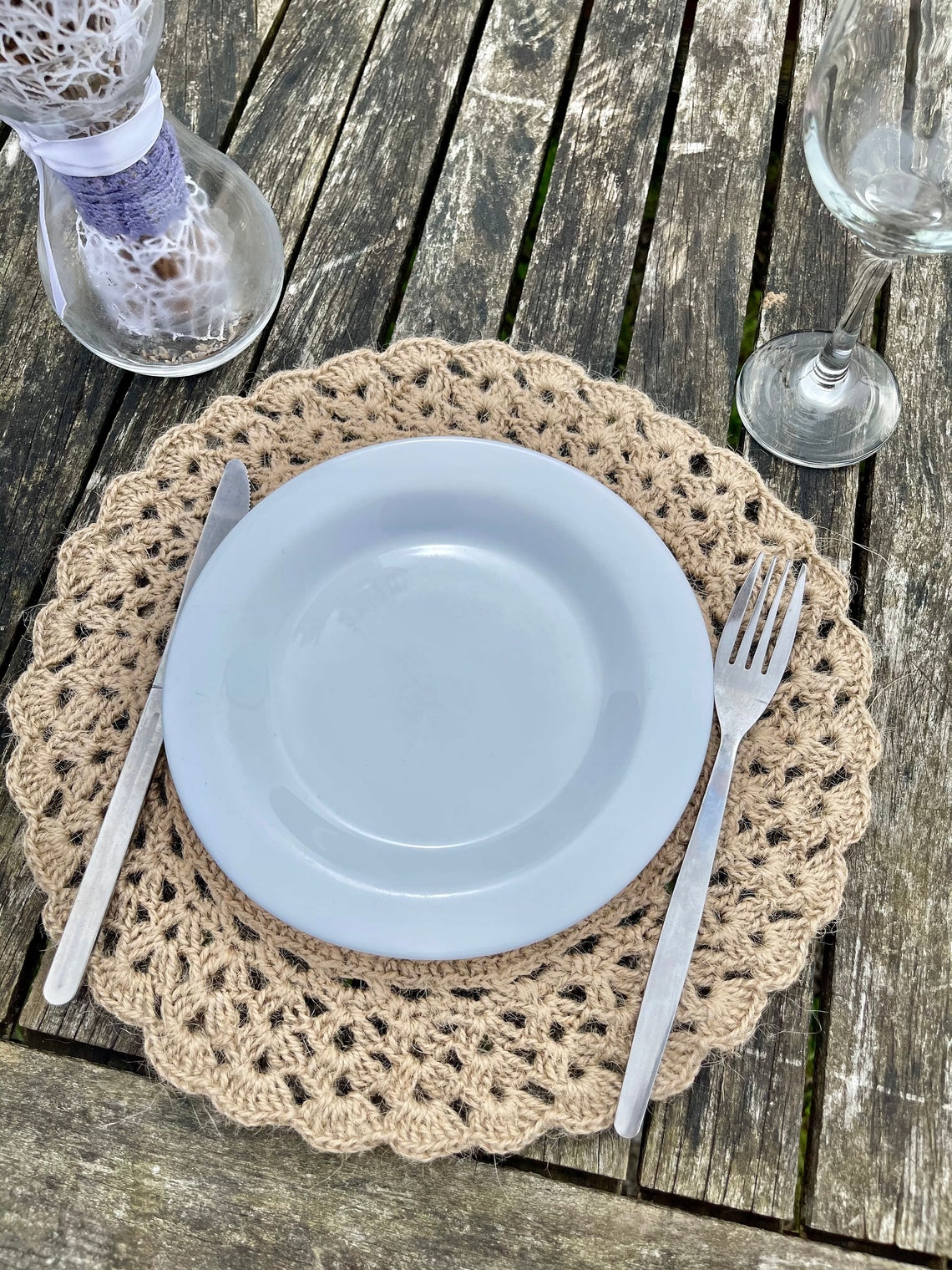 Runde Tischsets, Runde Tischsets, Runde Tischsets, Gehäkelte JuteSeil