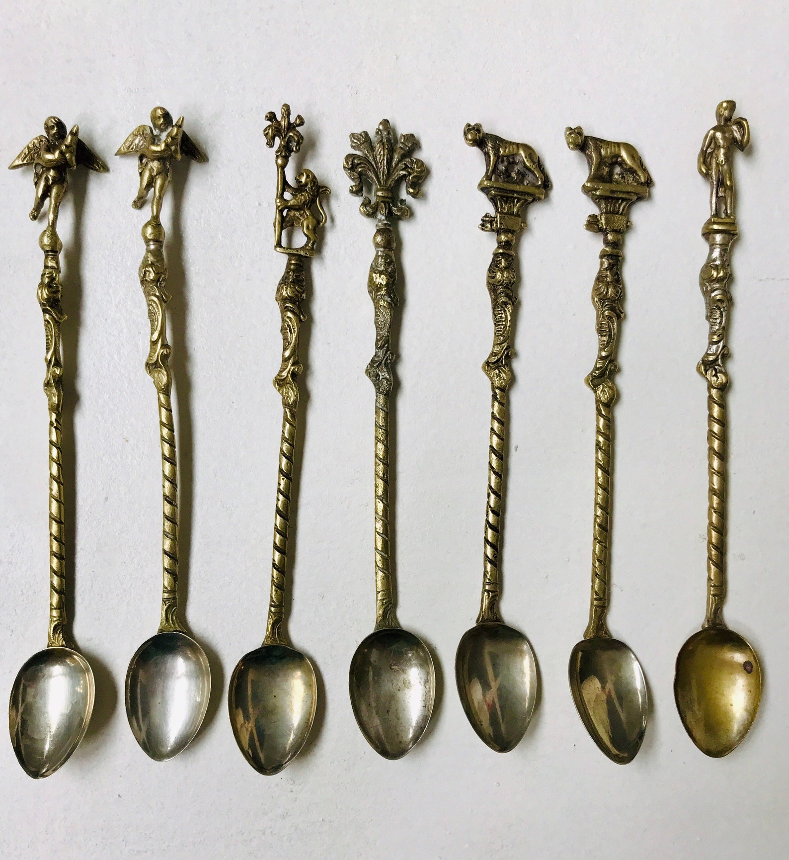 Antique Italian Figural Iced Tea Spoons Victorian Brass Etsy