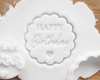 Happy Birthday with Heart Cookie Cutter and Fondant Stamp, Party Favours, Biscuit Gift
