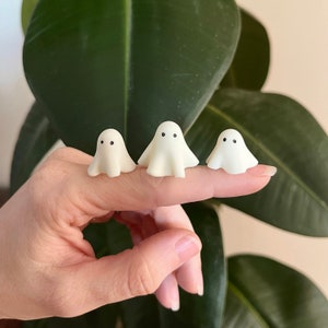 Glow in the Dark Mini Ghosts, Tiny Polymer Clay Halloween Decorations, Small Fluorescent Ghosties