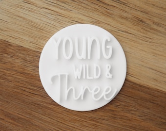Young Wild & Three Cookie Cutter and Fondant Stamp, 3rd Birthday Party Favours, Biscuit Gift