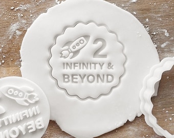 Two Infinity and Beyond Cookie Cutter and Fondant Stamp, Space Themed Birthday Party Favours, Biscuit Gift