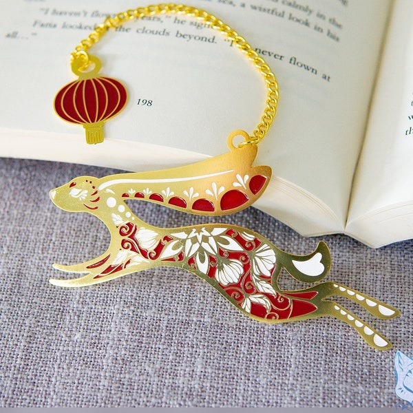 Floral Year of the Rabbit Metal Bookmark | LIMITED EDITION | 3.75 inch Red, Gold & White Lunar New Year Bookmark | Bookish Gift
