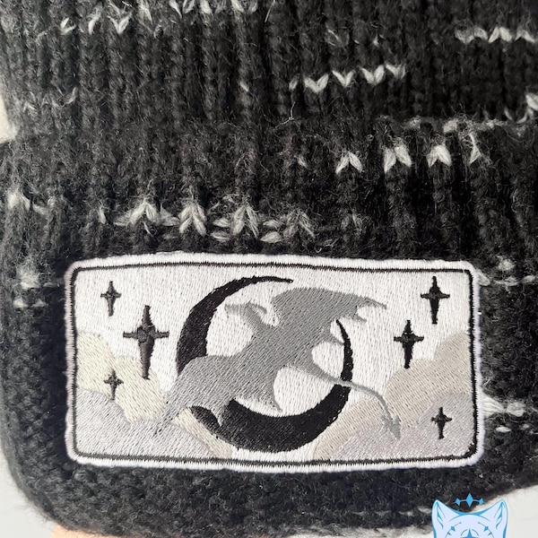 Black Moon Dragon - 50% recycled Embroidered Beanie