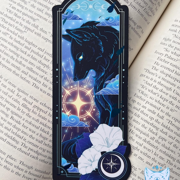 Celestial Wolf Bookmark with teal foil detail