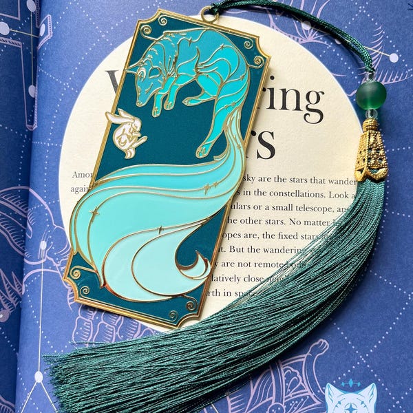 Green Galaxy Fox Metal Bookmark with Tassel