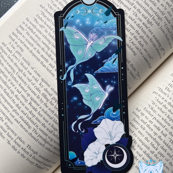 Luna Moth Bookmark with teal foil detail
