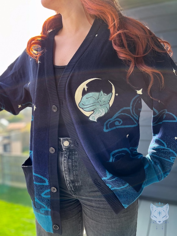 Black and Teal Celestial Fox Cardigan