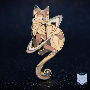 Saturn Cat Planet Pin - 70mm/2.75&quot; tall Space Cat enamel pin, Cat Planet pin, lapel pin, Saturn Badge.