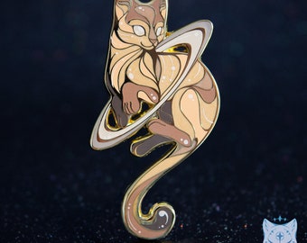 Saturn Cat Planet Pin - 70mm/2.75&quot; tall Space Cat enamel pin, Cat Planet pin, lapel pin, Saturn Badge.