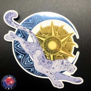 Moon Cat Planet - Large 10cm Metallic sticker, tiger sticker, animal sticker, Moon leopard, leopard sticker, cat laptop sticker