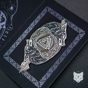 Odin&#39;s Wolves Enamel Pin - RETIRING Silver Variant - only 100 made - 3.3&quot; / 84mm Enamel Pin, Geri and Freki, Norse Mythology