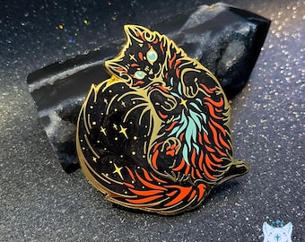 Little Ghost Nebula Cat Pin - 55mm/2.16&quot; tall Space Cat enamel pin
