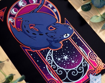 Art of The Night - A4 Holographic Foil Print, Dragon Print, Night Fury Print, Foiled Print, Art Print