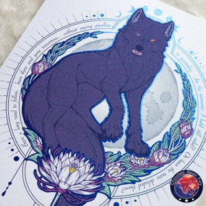 Pursuer of Paradise - A4 Blue Foil Print, Wolf Print, Wolf Art, Foiled Print, Art Print, Wolf's Rain