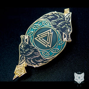 Odin&#39;s Wolves Enamel Pin: Norse Viking Mythology (3.3&quot;/84mm)
