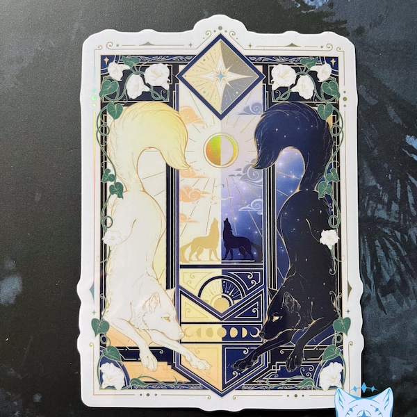 Night & Day Wolves | Holographic Stickers 11cm tall
