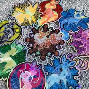 Elemental creatures - holographic sticker set. Approximately 10cm tall stickers of elemental celestial creatures.