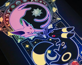 The Art of The Sun & Moon - A4 Holographic Foil Print, Fox Constellation Print, Yin Yang Print, Foiled Print, Art Print