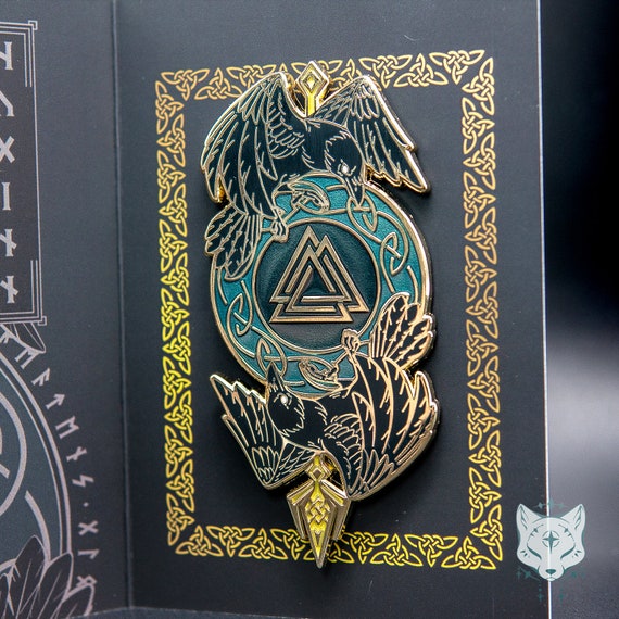 Odin's Ravens Enamel Pin: Norse Mythology Viking Pin (3.3"/84mm)