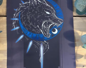 Devour the Moon A4 Hati Blue Foil Print UK