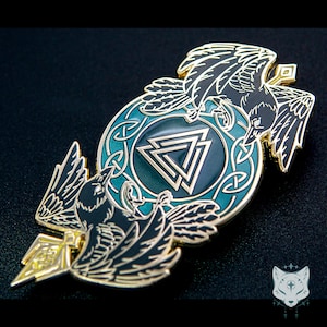 Odin's Ravens Enamel Pin: Norse Mythology Viking Pin (3.3"/84mm) image 2
