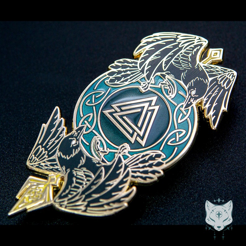 Odin's Ravens Enamel Pin: Norse Mythology Viking Pin (3.3"/84mm) image 2