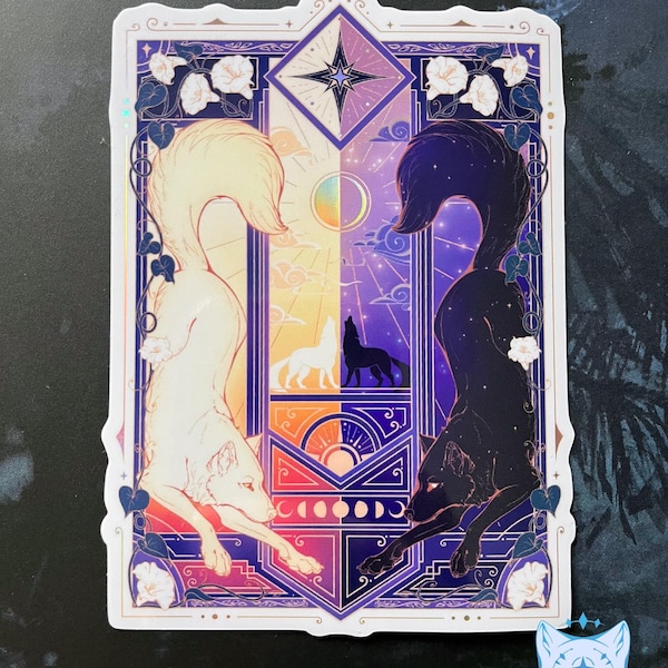 Night & Day Wolves Purple | Holographic Stickers 11cm tall