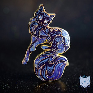 Earth Night Cat Planet Pin -  65mm / 2.55&quot; Space Cat enamel pin