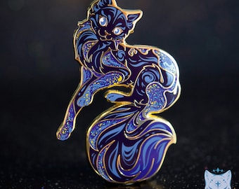 Earth Night Cat Planet Enamel Pin Gold Finish